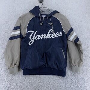 New York Yankees Jacket YOUTH Small 8/10 Hooded Pullover MLB Baseball Script